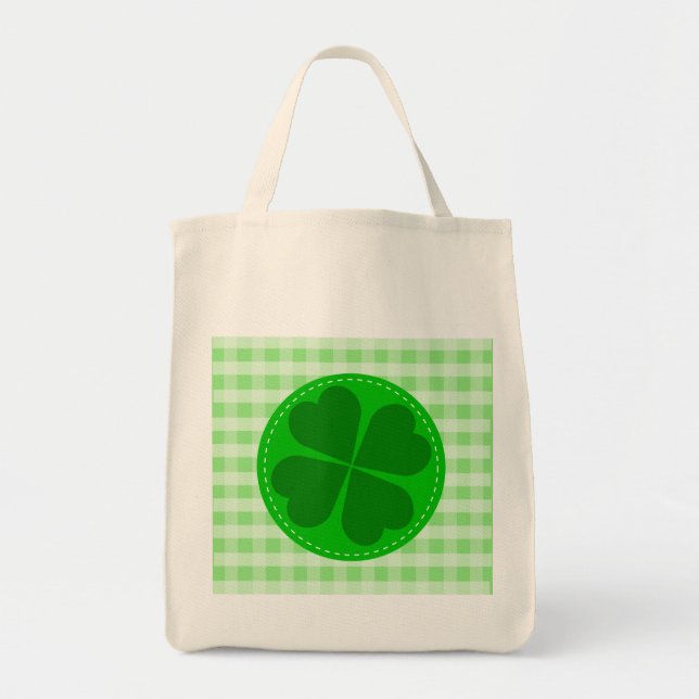 Lucky Shamrock Grönt Checkered Tygkasse (Framsidan)