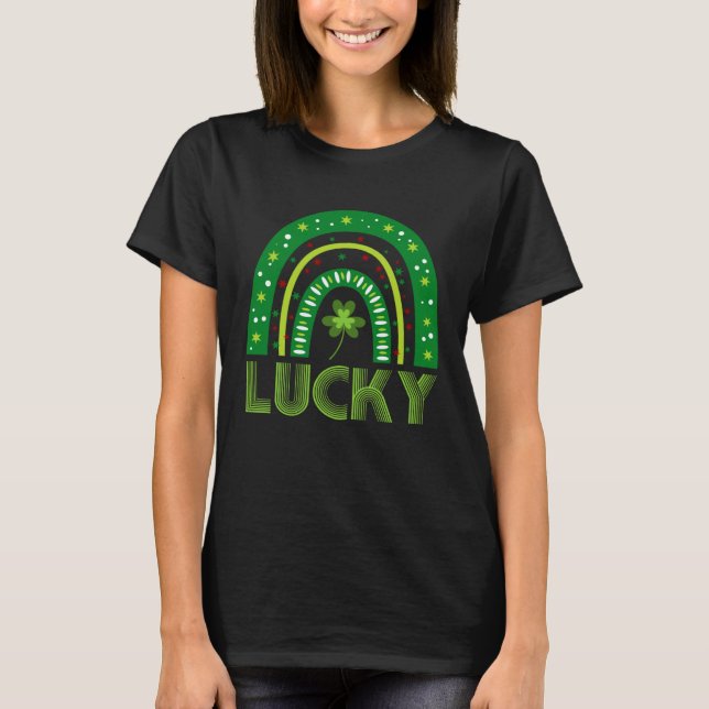 Lucky Shamrock Grönt Rainbow Irish St patricks day T Shirt (Framsida)