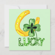 Lucky Shamrock & Horseshoe Flat Greeting Card