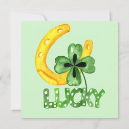 Lucky Shamrock & Horseshoe Flat Greeting Card