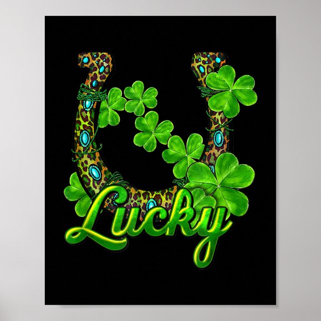 Lucky Shamrock Horseshoe Funny Horse St Patricks D Poster (Framsidan)