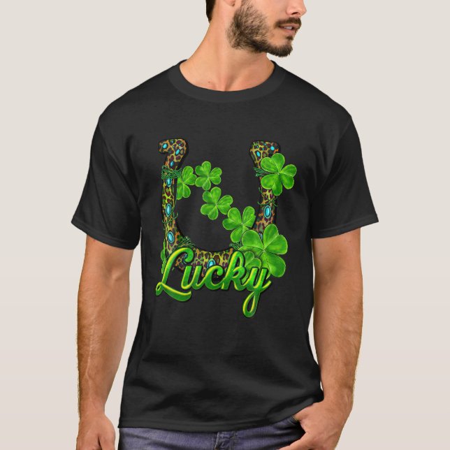Lucky Shamrock Horseshoe St patrick's day T Shirt (Framsida)