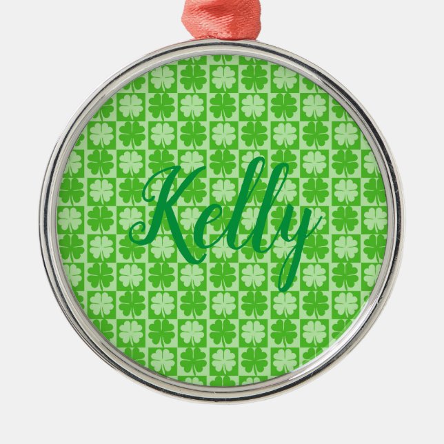 Lucky Shamrock, Kelly, Personalize Julgransprydnad Metall (Framsidan)