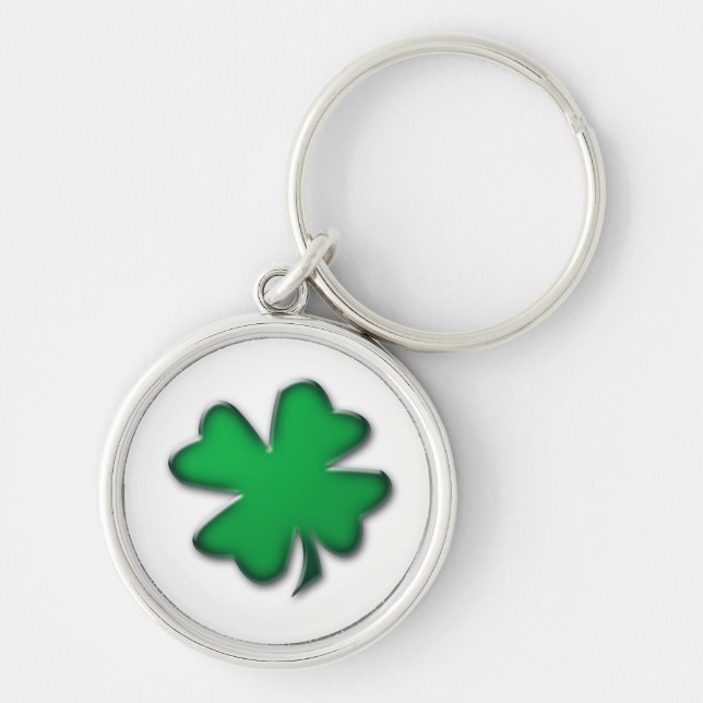Lucky Shamrock Keychain Rund Silverfärgad Nyckelring (Framsidan)