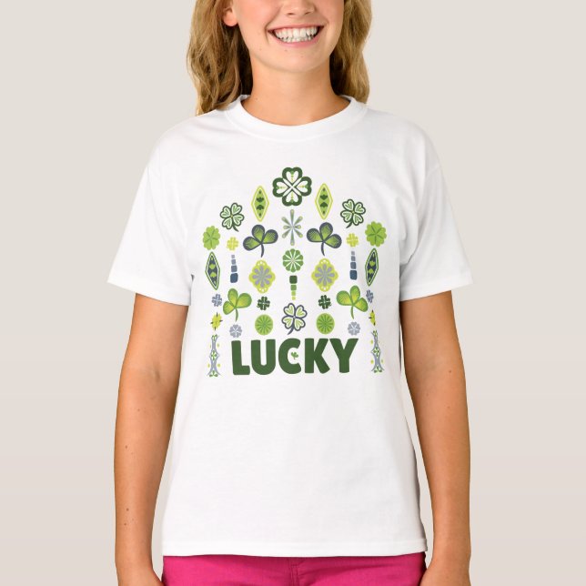 Lucky Shamrock Klöver Blommigt Minimalist T Shirt (Framsida)