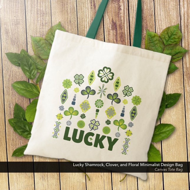 Lucky Shamrock Klöver Blommigt Minimalist Tygkasse (Lucky Shamrock, Clover, and Floral Minimalist Canvas Tote Bag)
