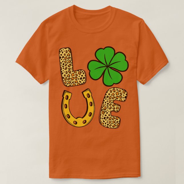 Lucky Shamrock Klöver Kärlek St patricks day Leopa T Shirt (Design framsida)