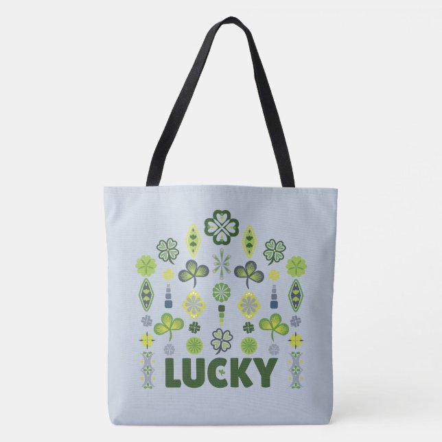 Lucky Shamrock Klöver minimal Modern Mönster Blue Tygkasse (Framsida)