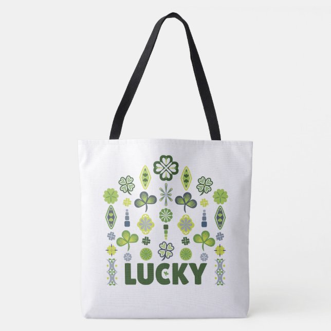 Lucky Shamrock Klöver minimal Modern Mönster White Tygkasse (Framsida)