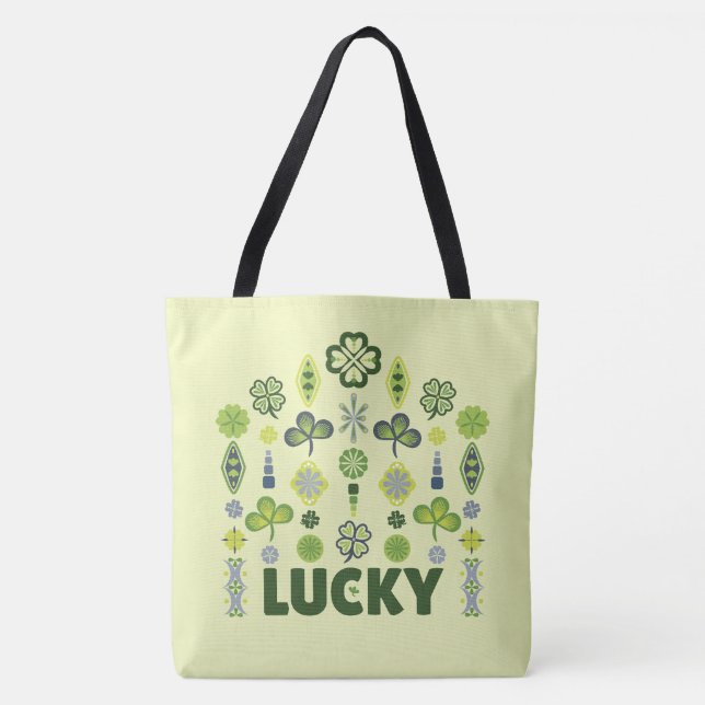 Lucky Shamrock Klöver Minimal Mönster Gult Tygkasse (Framsida)