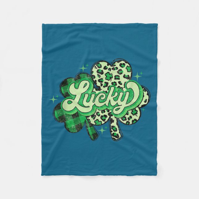 Lucky Shamrock Leopard,checkered Patricks Day Funn Fleecefilt (Framsidan)