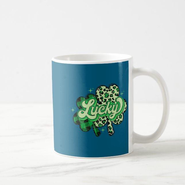 Lucky Shamrock Leopard,checkered Patricks Day Funn Kaffemugg (Höger)