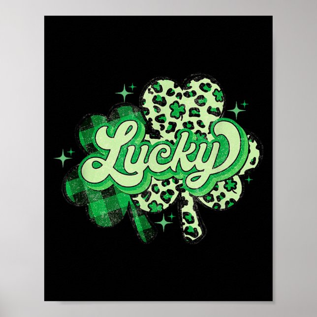 Lucky Shamrock Leopard,checkered Patricks Day Funn Poster (Framsidan)