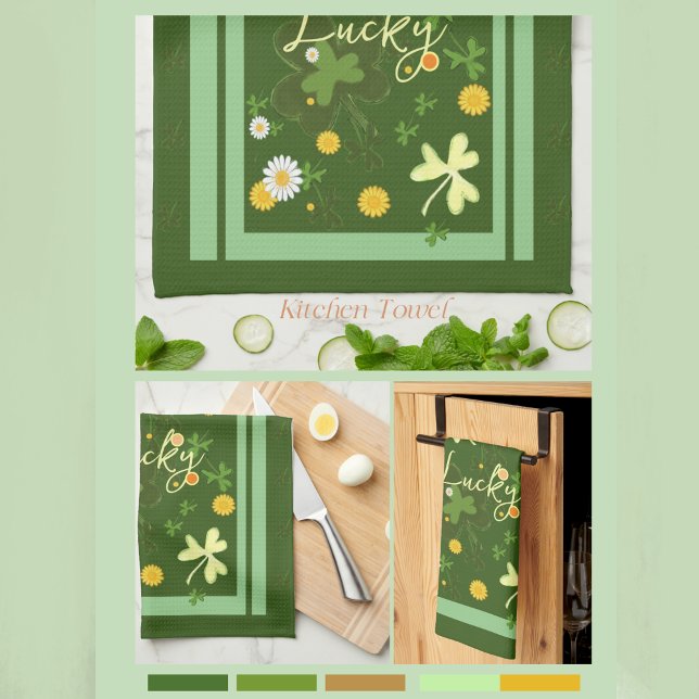 Lucky Shamrock med Daises Kökshandduk (Lucky Shamrock with Daises Kitchen Towel)