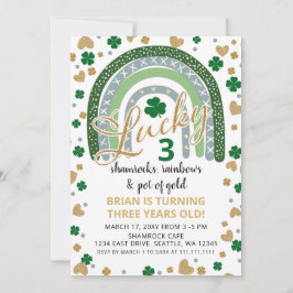 Lucky Shamrock Rainbow St Patrick Boy Birthday Inbjudningar