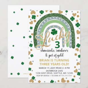 Lucky Shamrock Rainbow St Patrick Boy Birthday Inbjudningar