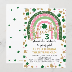 Lucky Shamrock Rainbow St Patrick Girl Birthday Inbjudningar