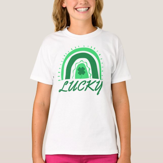 Lucky Shamrock Rainbow St Patrick's T Shirt (Framsida)