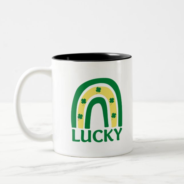 Lucky Shamrock Rainbow St Patricks Två-Tonad Mugg (Vänster)