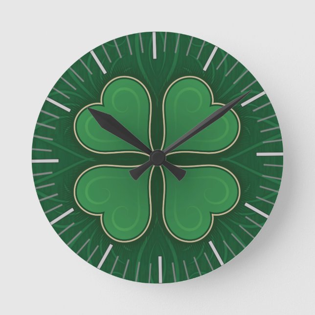 Lucky Shamrock Rund Klocka (Framsida)