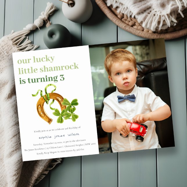 Lucky Shamrock St Patrick Day Kids Photo Birthday Inbjudningar (Skapare uppladdad)