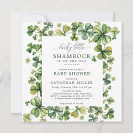 Lucky Shamrock Vår 4 Löv Klöver Baby Shower Inbjudningar