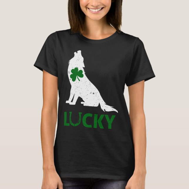 Lucky Shamrock Wolf  St Patrick s Day  Men Women T Shirt (Framsida)