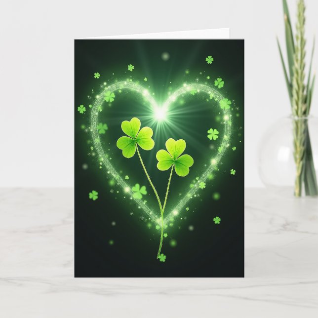 Lucky Shamrocks Glowing Card Kort (Framsida)