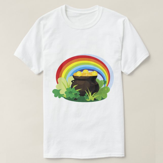 Lucky Shamrocks Klöver Rainbow Pot of Guld T Shirt (Design framsida)