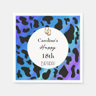Lucky Shoe Horse & Black Cow Spots Blue Birthday Pappersservett