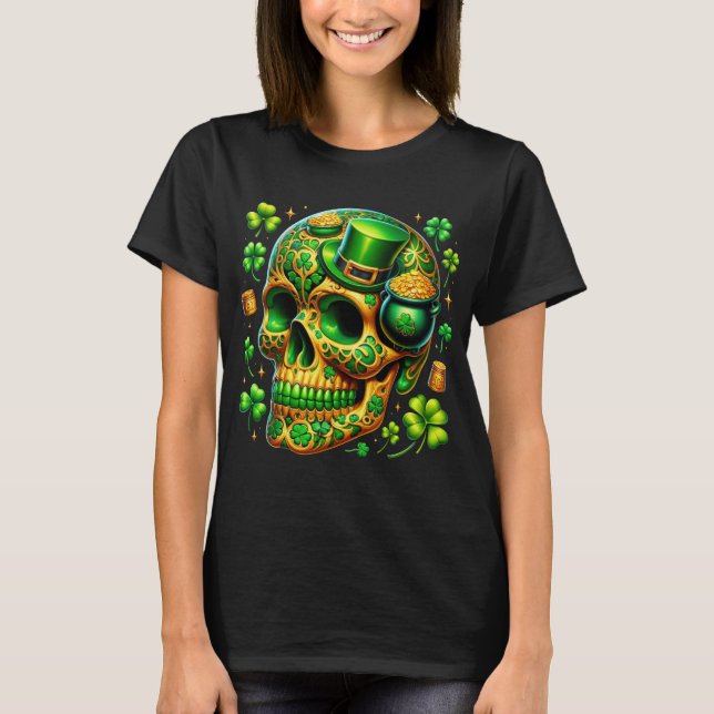 Lucky Skull: St. Patricks Day Firande T Shirt (Framsida)