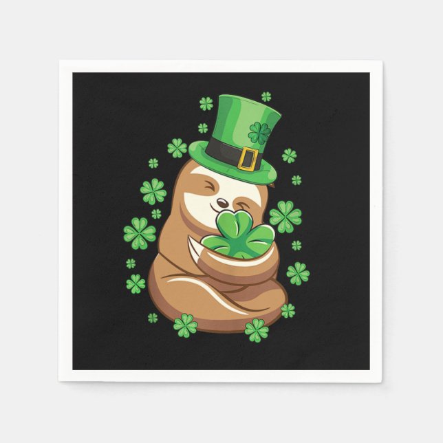 Lucky Sloth St patricks day Leprechaun Hat Shamroc Pappersservett (Framsidan)