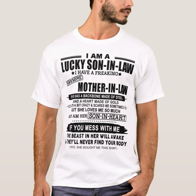 Lucky Son-in-Law Mor-In-Law T Shirt (Framsida)