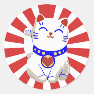Lucky söt neko-katt på stigning sol runt klistermärke