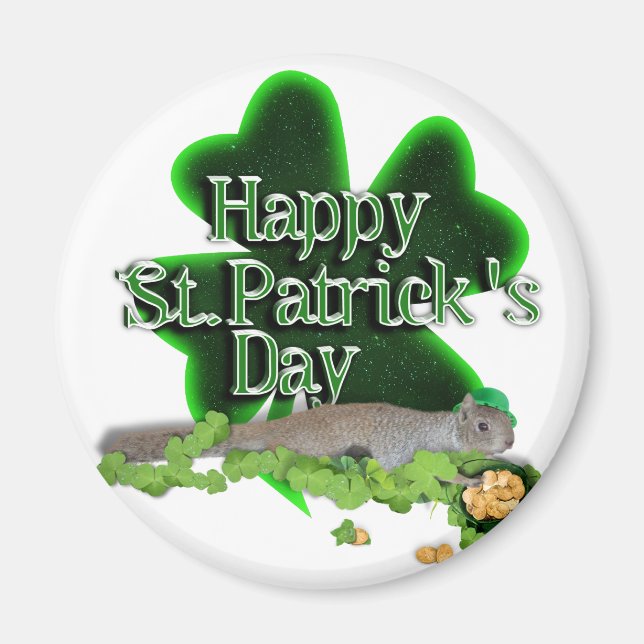 Lucky Squirrel med stor Shamrock Magnet (Framsidan)
