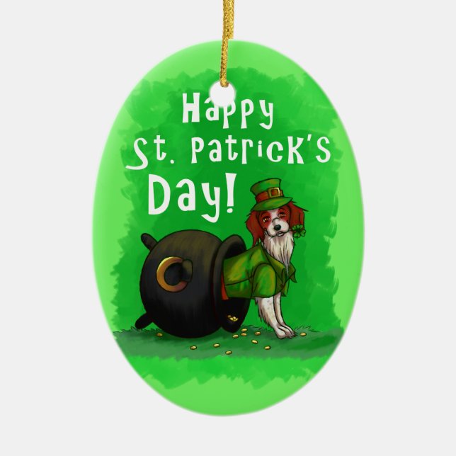 Lucky St. Patrick Day Hund Julgransprydnad Keramik (Framsidan)