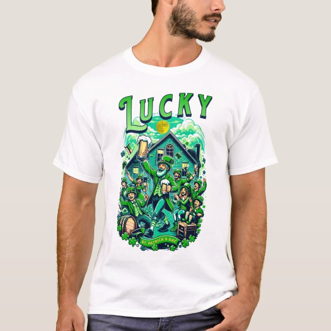 Lucky St patrick's day Beer Drinking Pub Party T Shirt (Framsida)