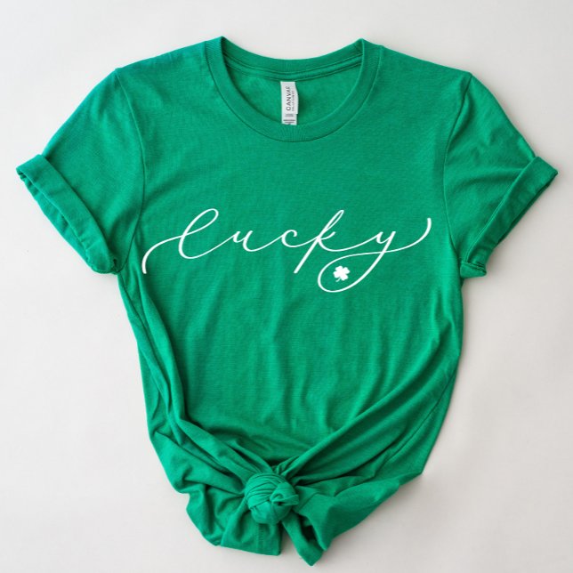 Lucky St. Patrick's Day Cute White Script Shirt T (Skapare uppladdad)