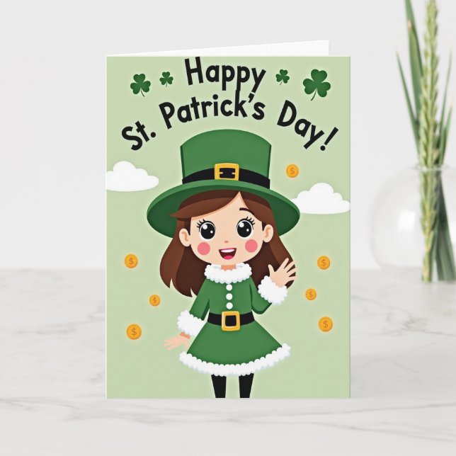Lucky St Patricks Day Girl Card Kort (Framsida)