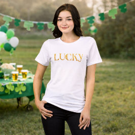 Lucky St. Patrick's Day Gold Leaf Pattern Text T Shirt