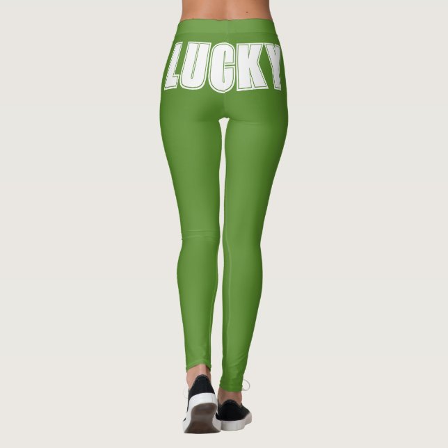 Lucky St patricks day Grönt Bold Typography Party Leggings (Baksida)