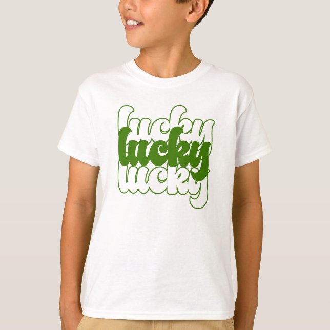 Lucky St patrick's day Grönt Retro 70's Boy's Kids T Shirt (Framsida)