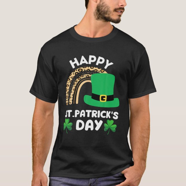 Lucky St.Patricks Day Rainbow Cool Leopard Patrick T Shirt (Framsida)