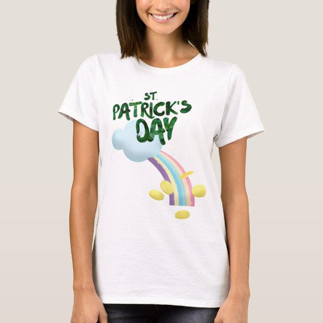 Lucky St patrick's day Rainbow & Guld T Shirt (Framsida)