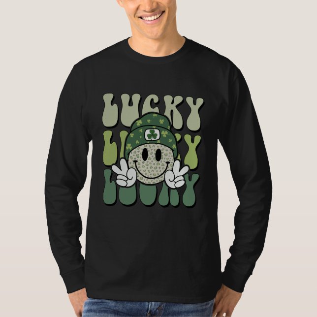 Lucky St Patricks Day Retro Groovy Lucky Smile Mem T Shirt (Framsida)