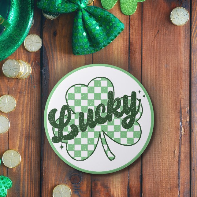 Lucky St patrick's day Retro Shamrock Knapp (Lucky St Patrick's Day Retro Shamrock Button)