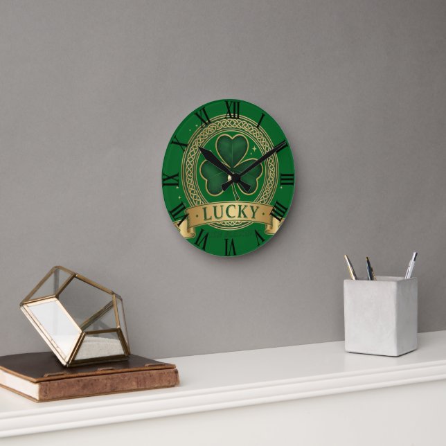 Lucky St Patrick's Day Shamrock Irish Roman Clock Rund Klocka (Kontor)