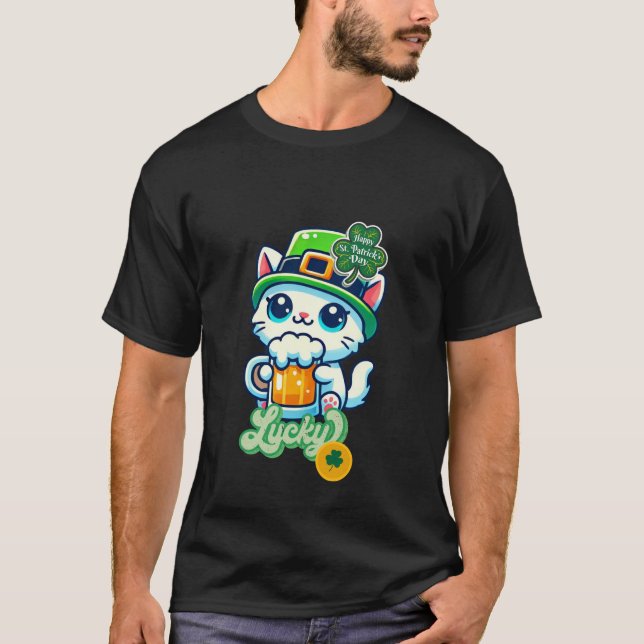 "Lucky" St. Patrick's Day Shirt med Cute Kitten T (Framsida)
