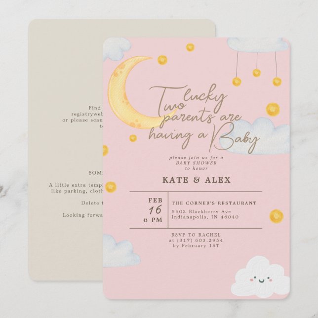 Lucky St Patrick's Girl Baby Shower Rosa Inbjudningar (Fram/baksida)