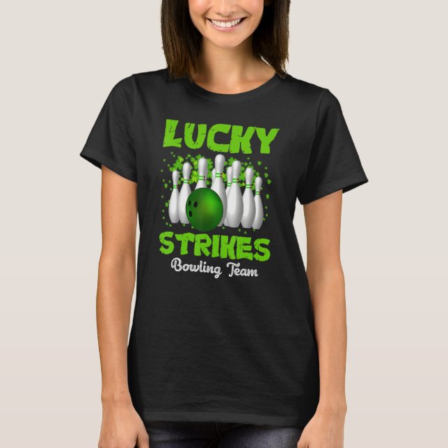Lucky Strejkas Bowling Team Lycklig Patrick's Day T Shirt (Framsida)